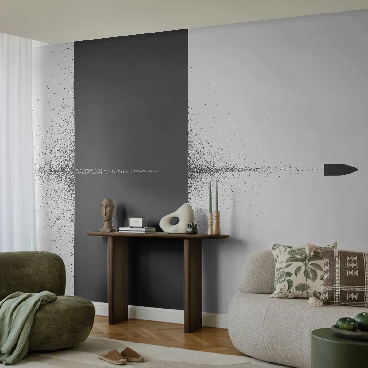 Zelfklevend Fotobehang Deluxe Sticker - Rechtstreeks naar het doel - Kogel, Zwart en wit, Abstractie - 250x175 cm
