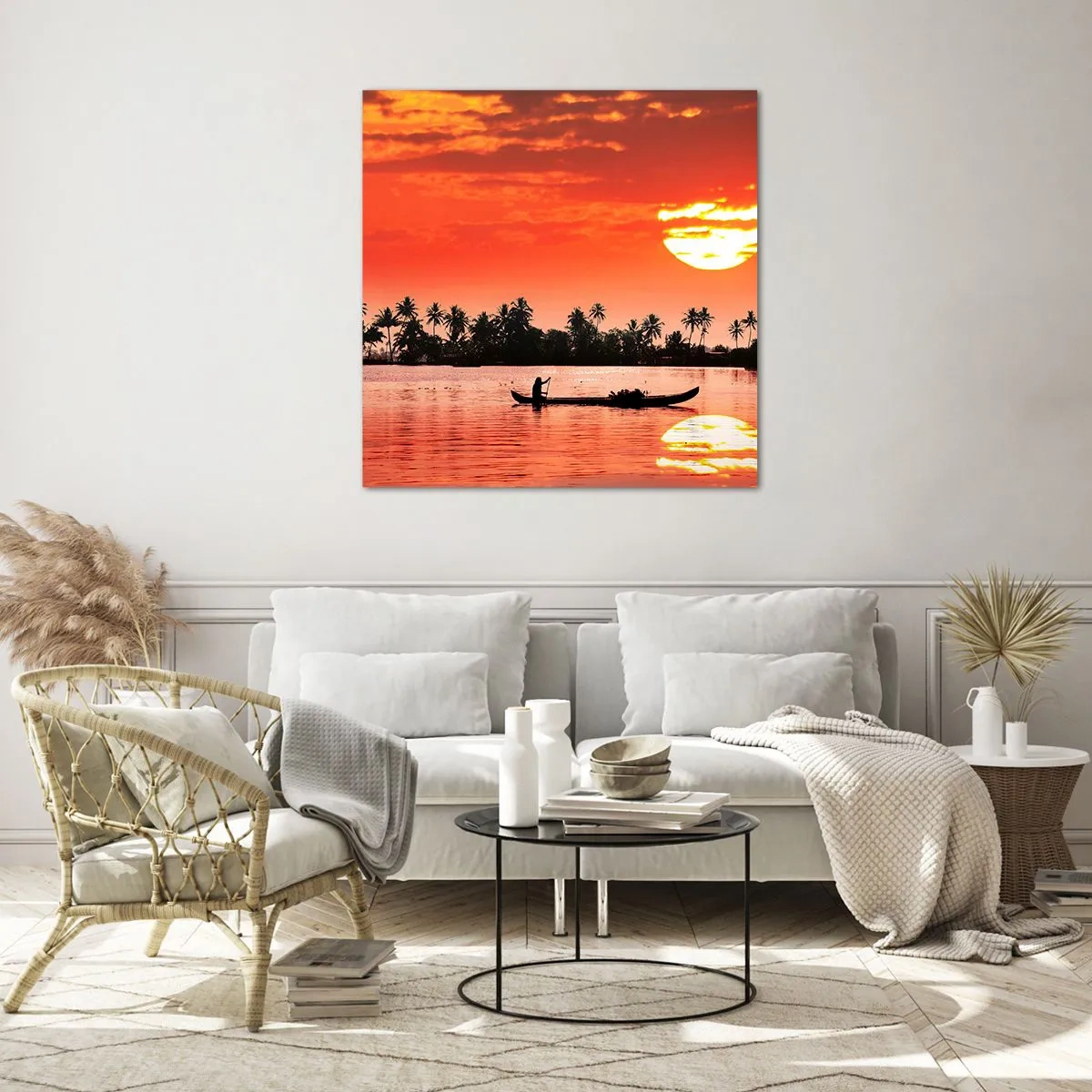Schilderen op glas - De rust van de tropen bij zonsondergang - 50x50 cm