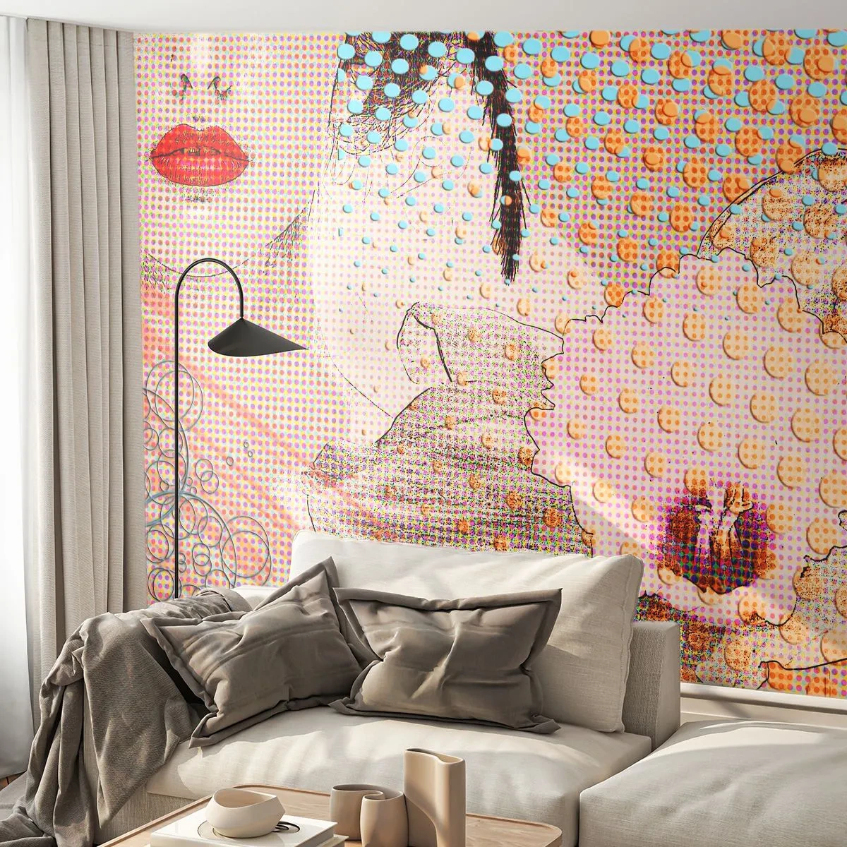 Fotobehang Premium Sand - Stripboek heroïne - Abstractie, Het gezicht van de vrouw, Deel - 250x175 cm