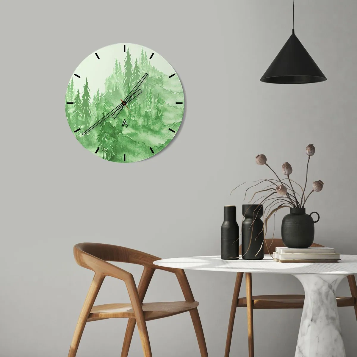 Wandklok - Klok - Wazig met groene mist - 30x30 cm