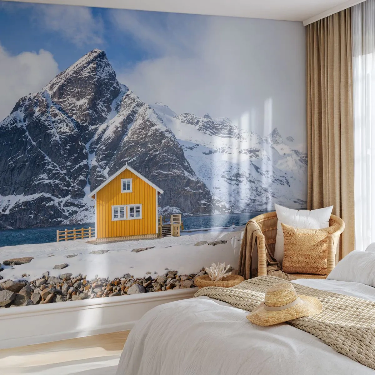 Fotobehang Standard Eco - Scandinavische vakanties - Winter, Alpen, Bergen - 450x315 cm