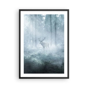 Poster in een zwarte lijst - Herten in de ochtendmist in het bos - 50x70cm - Ochtendbezoek aan het landgoed - Moderne wanddecoratie voor woonkamer en slaapkamer ARTTOR