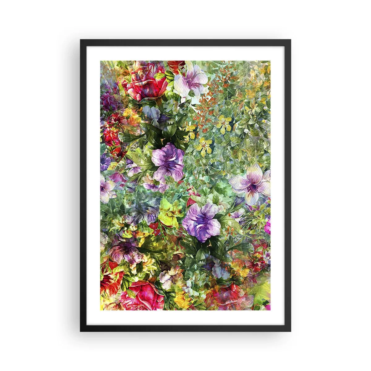 Poster in een zwarte lijst - Kleurrijk bloemstuk - 50x70cm - In bloemen voor verderf - Moderne wanddecoratie voor woonkamer en slaapkamer ARTTOR