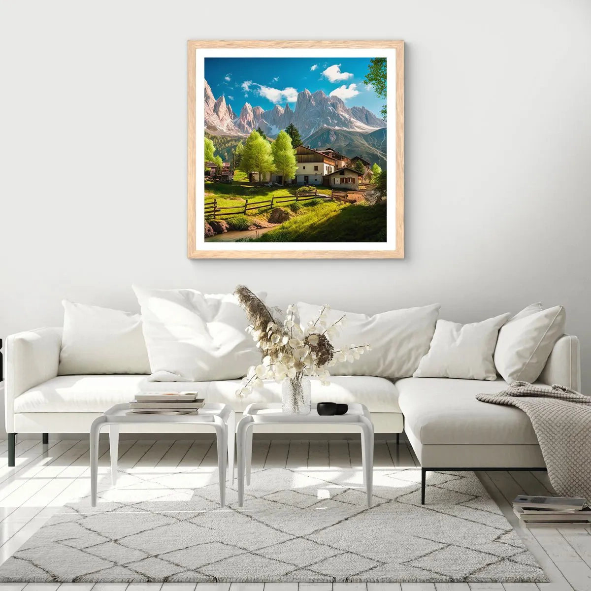 Een poster in een licht eiken lijst - Alpine idylle - 40x40 cm