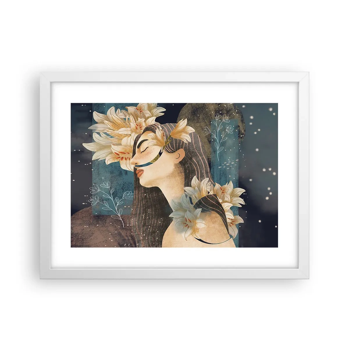 Poster in een witte lijst - Een sprookje over een prinses met lelies - 40x30 cm
