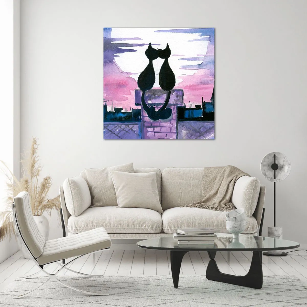 Schilderen op glas - Afspraak onder de maan - 70x70 cm