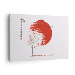 Schilderen op canvas - Rode cirkel en Japanse boom - 70x50cm - Kent u dit land? - Moderne wanddecoratie voor woonkamer en slaapkamer ARTTOR