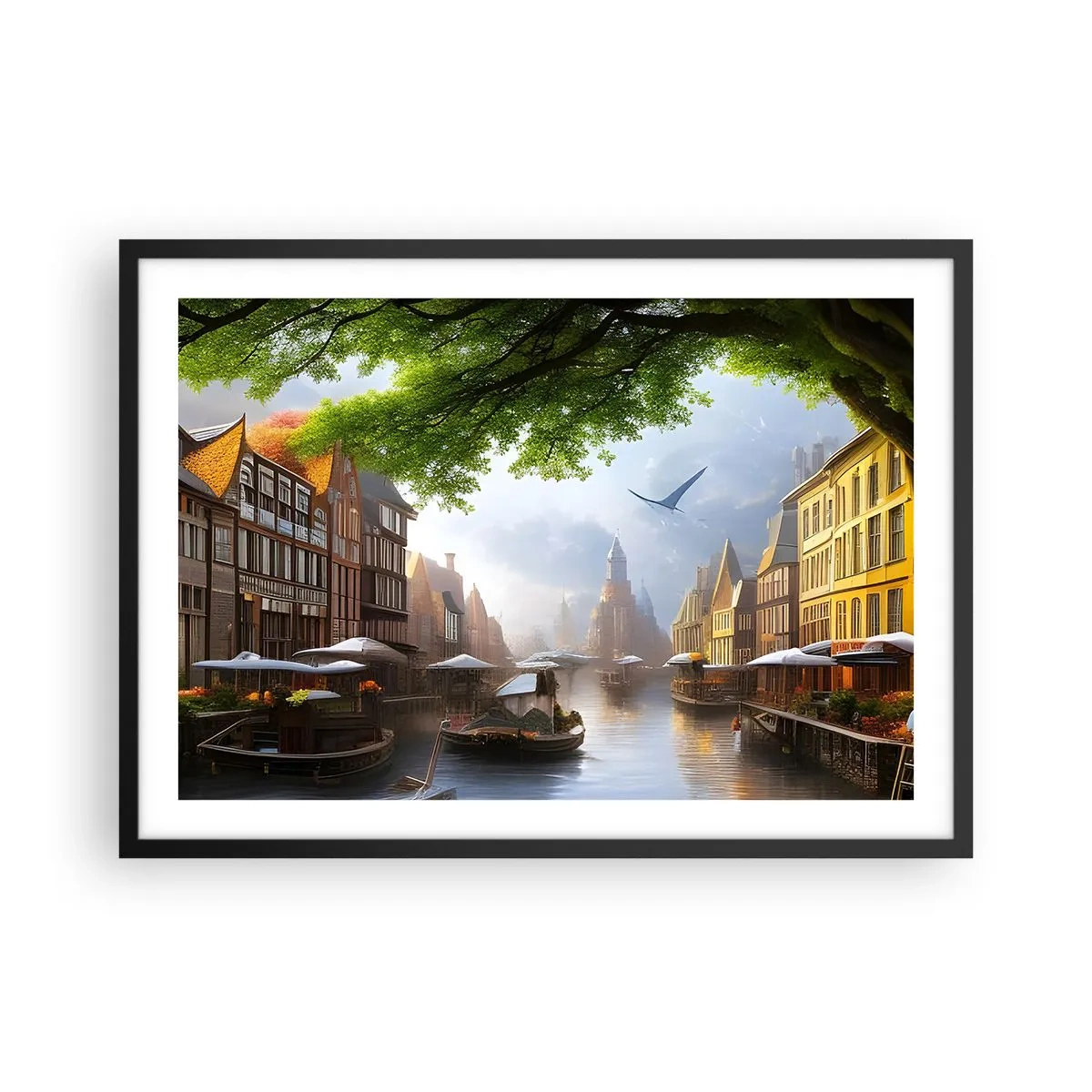 Poster in een zwarte lijst - Hollands stadsbeeld - 70x50 cm