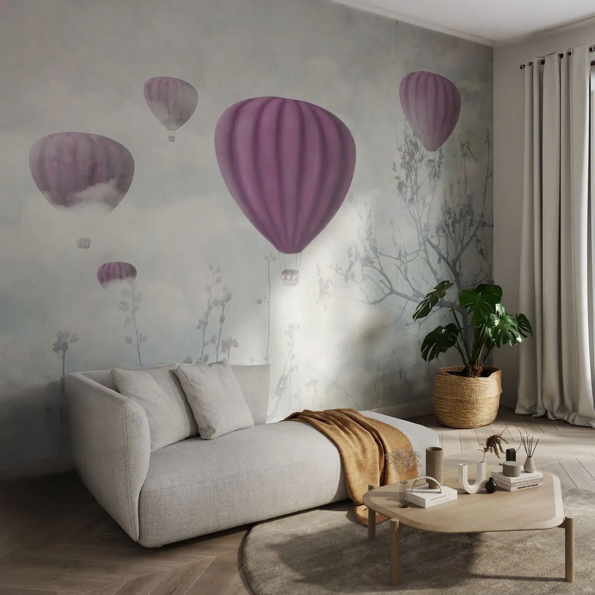 Fotobehang Standard Eco - Als schepen in de lucht - Abstractie, Ballonvlucht, Grafisch - 450x315 cm