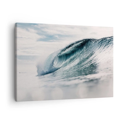 Schilderen op canvas - Een zeegolf vastgelegd op een dynamisch moment tegen de lucht - 70x50cm - Waterpiek - Moderne wanddecoratie voor woonkamer en slaapkamer ARTTOR