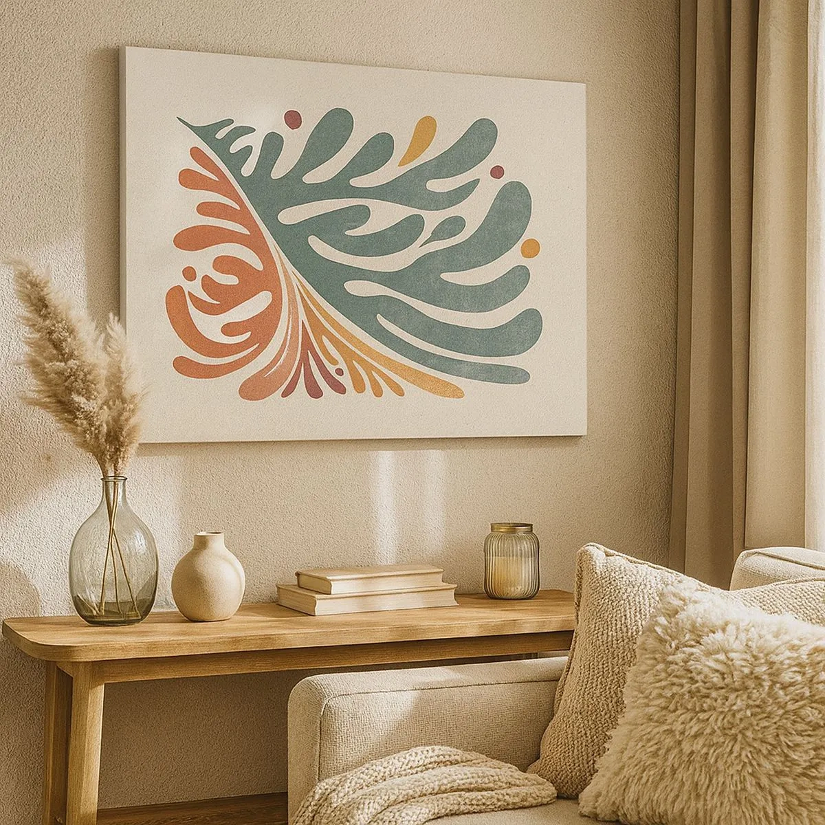 Schilderen op canvas - Kleurrijk abstract blad op een lichte achtergrond - 70x50cm - Veelkleurig blad - Moderne wanddecoratie voor woonkamer en slaapkamer ARTTOR