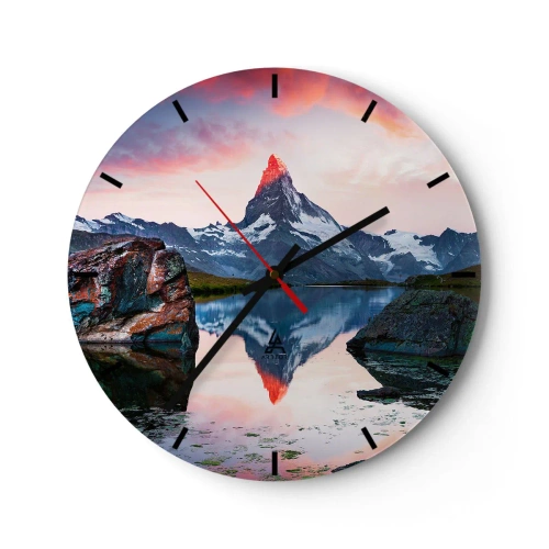Wandklok - Klok - De Matterhorn weerspiegelt in een kalm meer bij zonsondergang - 30x30cm - Het hart van de bergen is heet - Moderne wanddecoratie voor woonkamer, keuken en slaapkamer ARTTOR