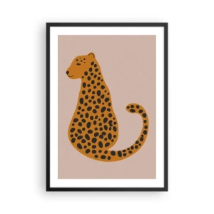 Poster in een zwarte lijst - Minimalistische cheetah op een beige achtergrond - 50x70cm - Luipaardprint is een modieus print - Moderne wanddecoratie voor woonkamer en slaapkamer ARTTOR