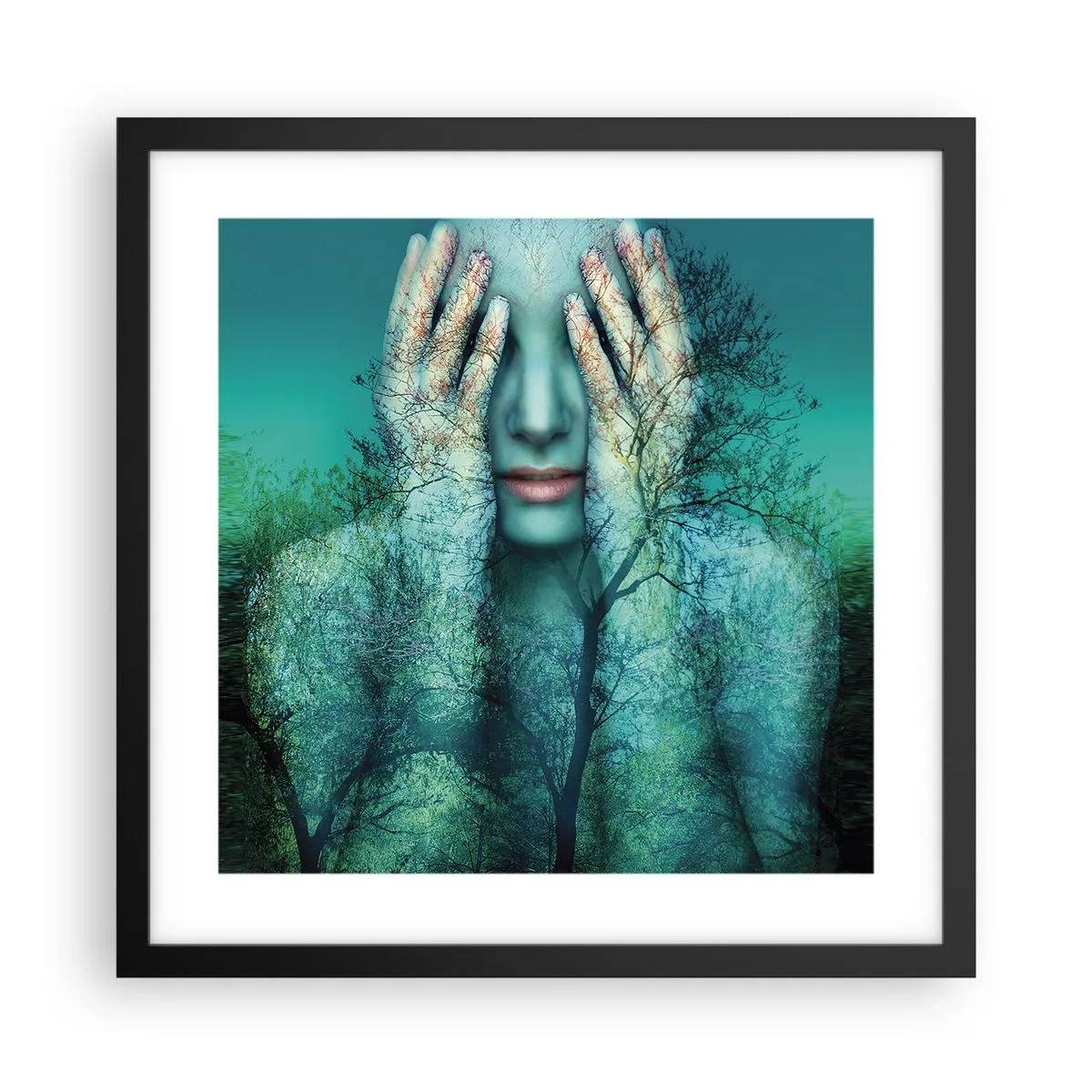 Poster in een zwarte lijst - Ondergedompeld in blauw - 40x40 cm