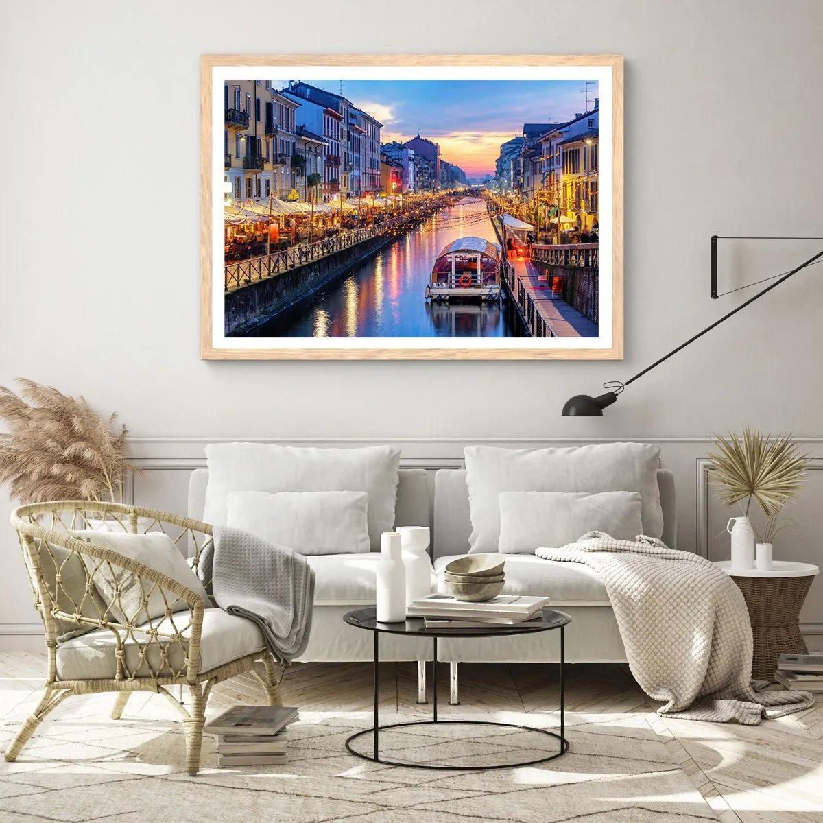 Een poster in een licht eiken lijst - Een avond vol licht en plezier - 100x70 cm