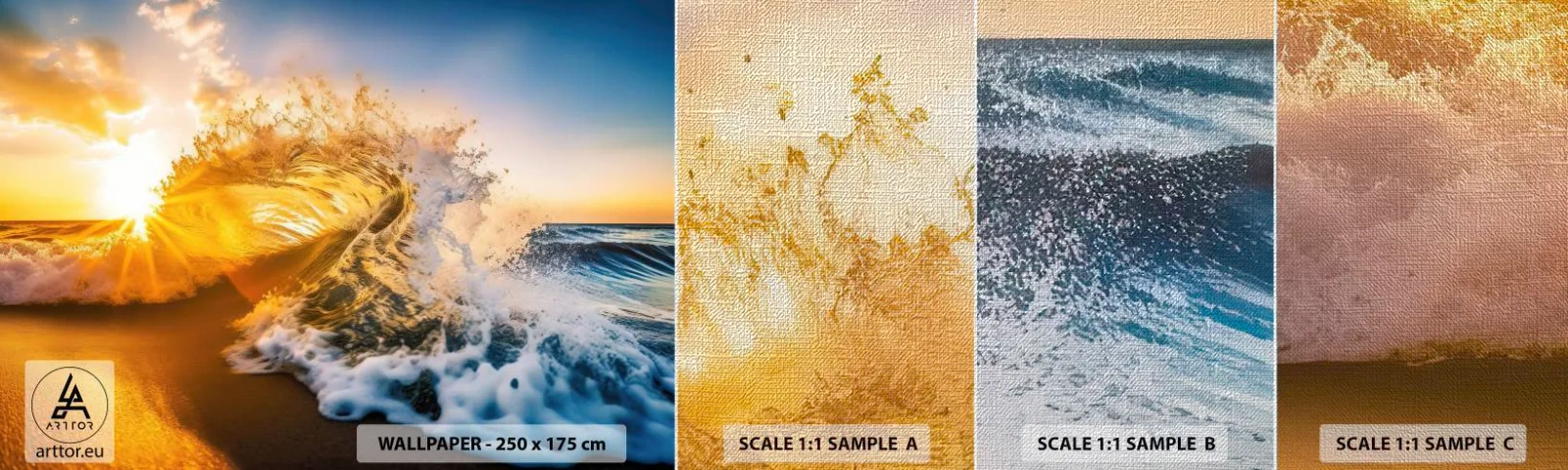 Fotobehang Monster Premium Canvas - Plezier in het zand - Golf, Zee, Water - 100x30 cm