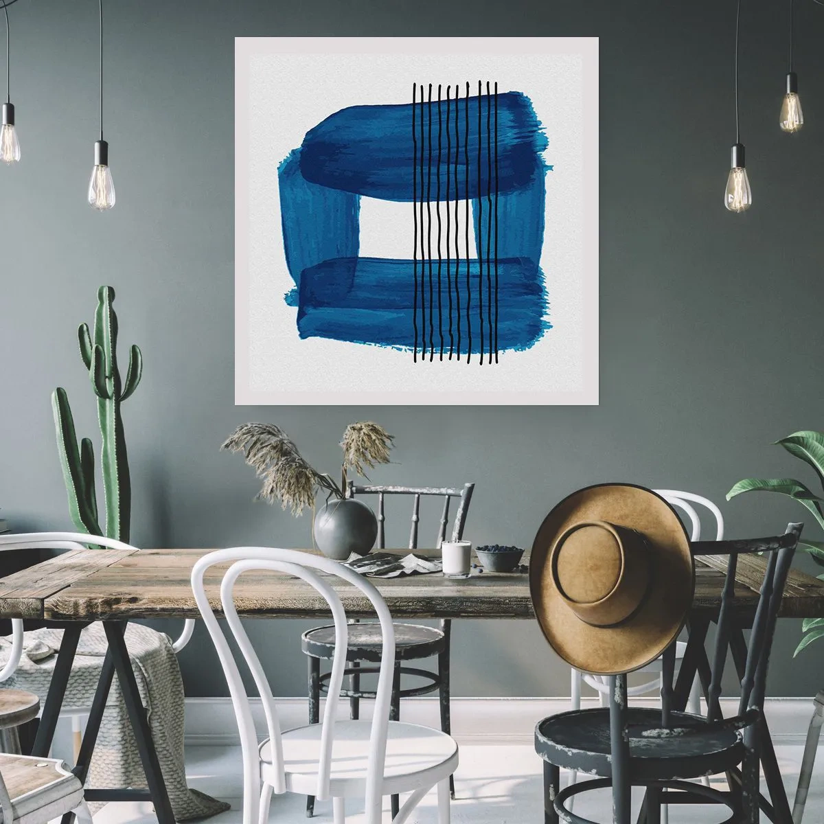 Poster - Blauwe en zwarte compositie - 60x60 cm