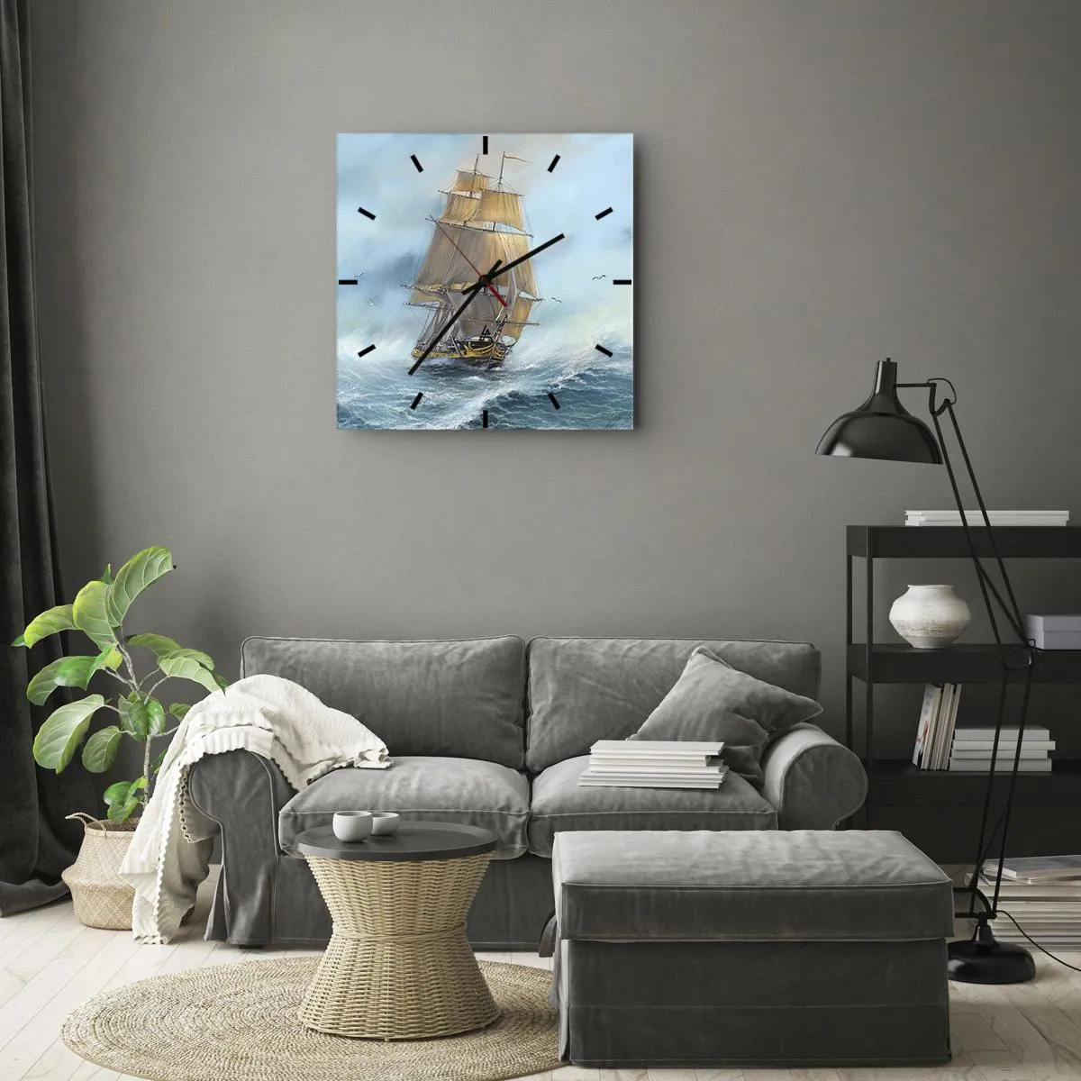 Wandklok - Klok - Haasten over de golven - 30x30 cm