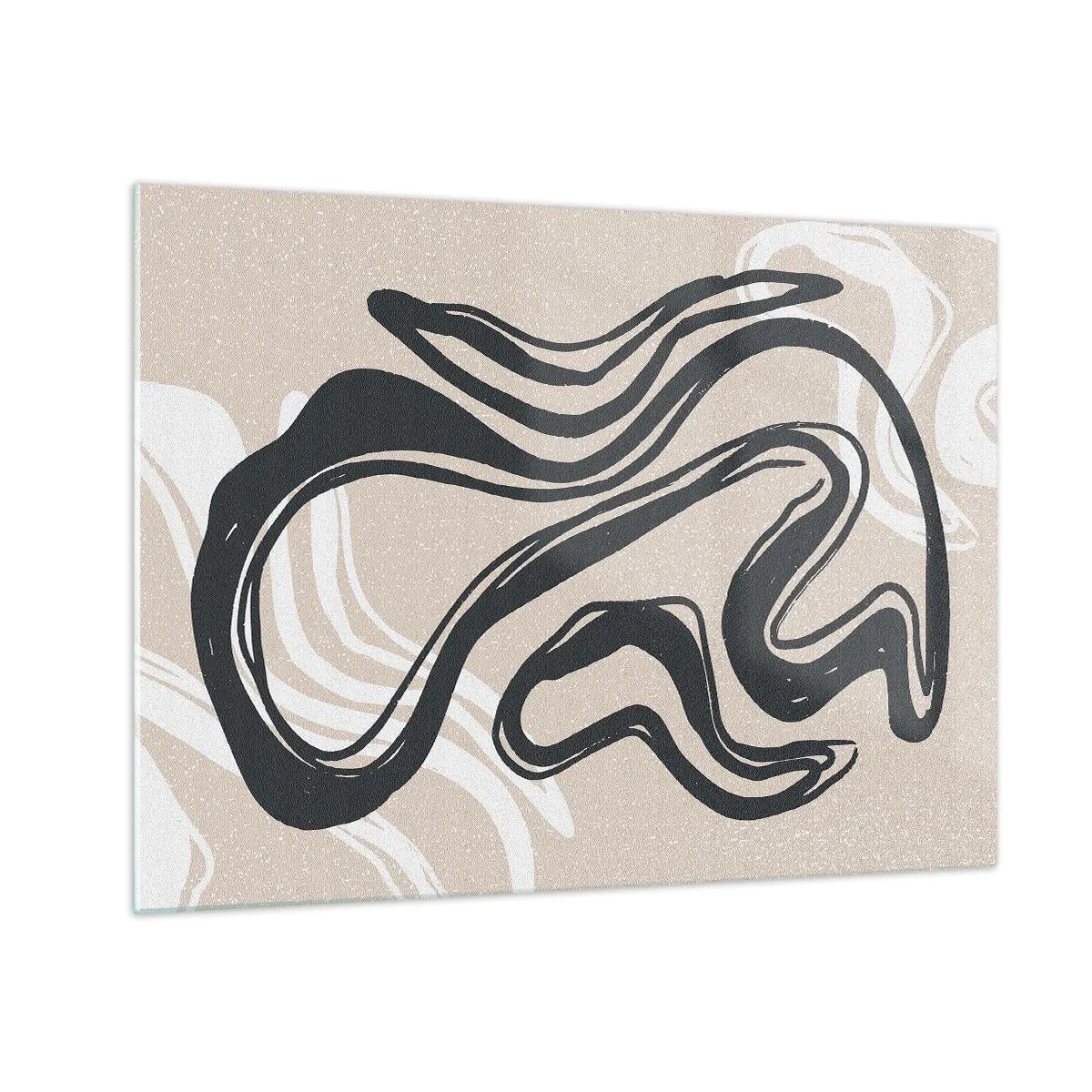 Schilderen op glas - Expressieve zwarte lijn op een beige achtergrond in een abstracte stijl. - 70x50cm - Expressie vermenigvuldigd - Moderne wanddecoratie voor woonkamer en slaapkamer ARTTOR
