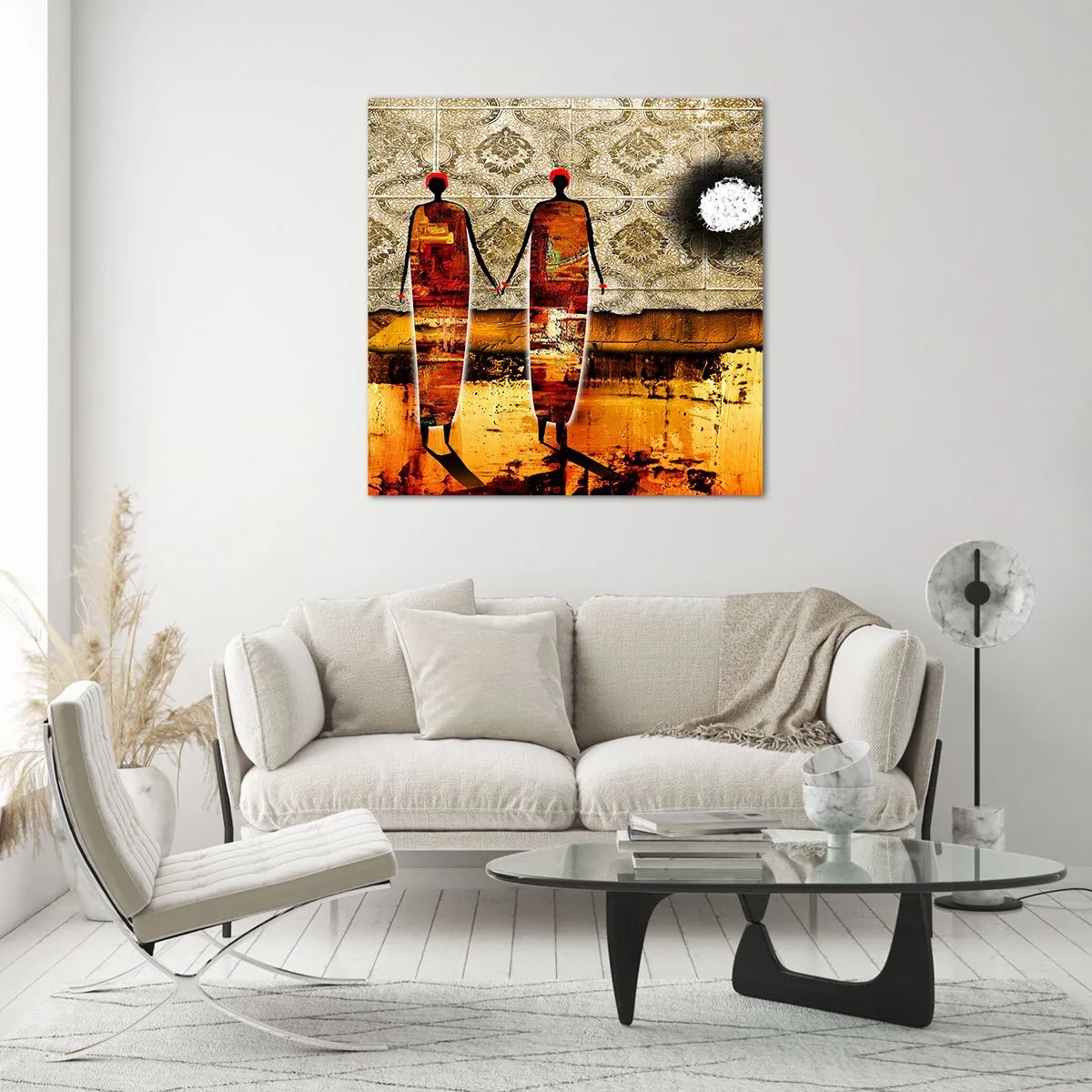 Schilderen op glas - Etnische compositie in de kleuren van Afrika - 60x60 cm
