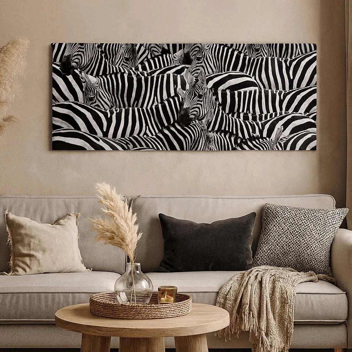 Schilderen op canvas - Groepsportret met strepen - 100x40 cm