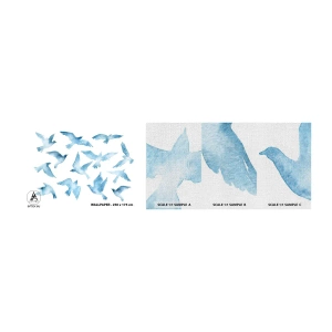 Fotobehang Monster Premium Canvas - Blauwe vogels - Abstractie, Vogel, Grafisch - 100x30 cm