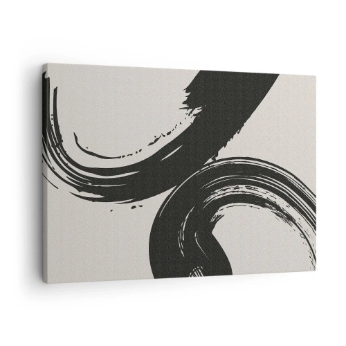 Schilderen op canvas - Dynamische penseelstreken in zwart op een lichte achtergrond - 70x50cm - Vegend en cirkevormig - Moderne wanddecoratie voor woonkamer en slaapkamer ARTTOR