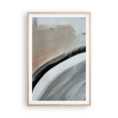 Een poster in een licht eiken lijst - Compositie: boog van zwart en grijs - 61x91 cm