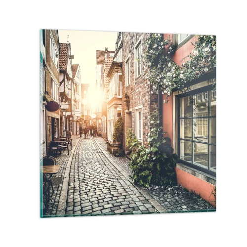Schilderen op glas - Rozensteeg in roze gloed - 50x50 cm