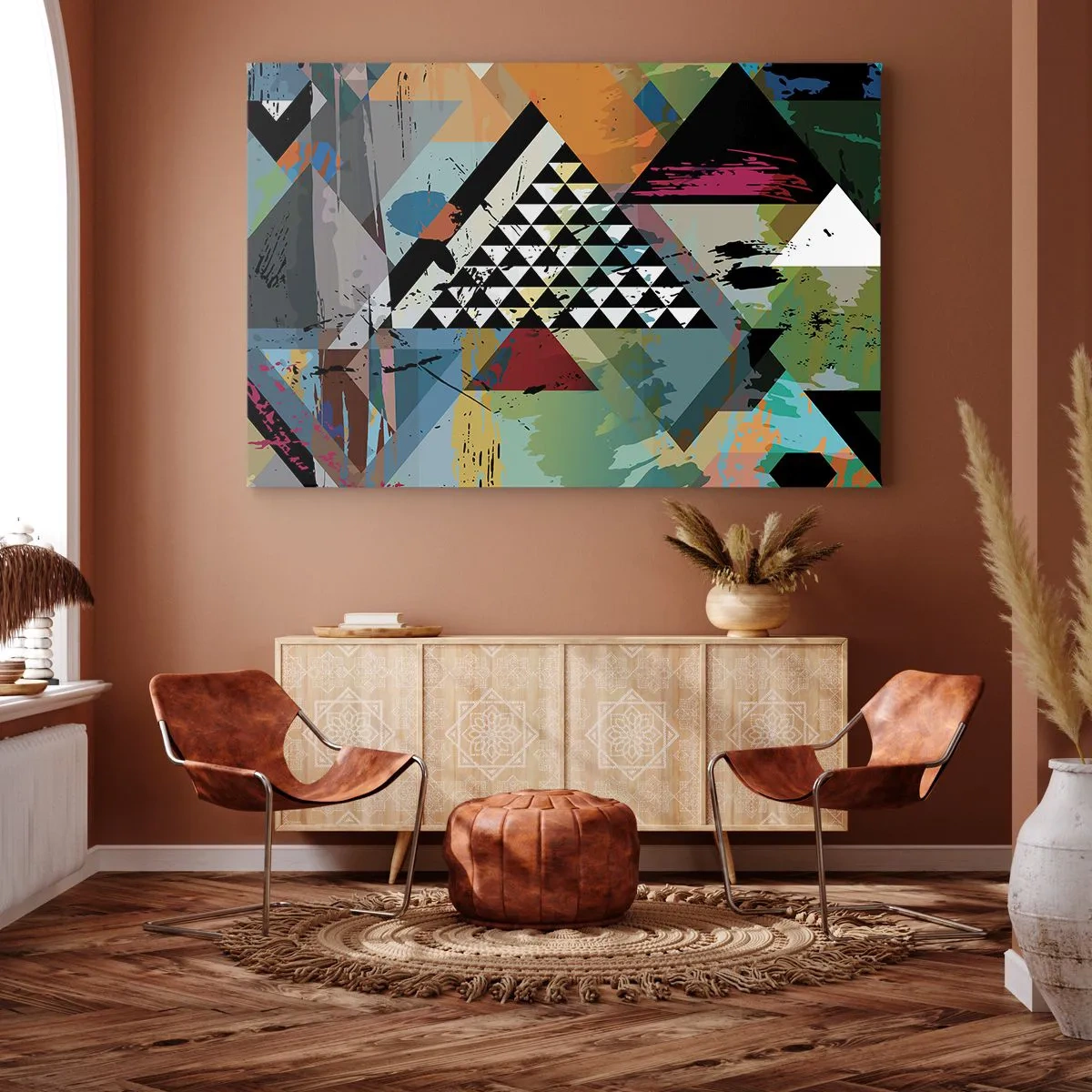 Schilderen op canvas - Een abstracte compositie van geometrische vormen en kleuren. - 70x50cm - Hoe gemakkelijk is het - Moderne wanddecoratie voor woonkamer en slaapkamer ARTTOR