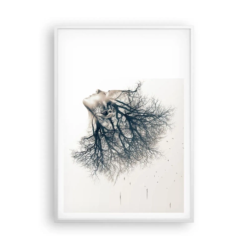 Poster in een witte lijst - Luisteren naar het gefluister van bomen - 70x100 cm