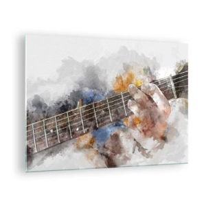 Schilderen op glas - Waterverfmotief van een hand die gitaar speelt - 70x50cm - Poëzie tussen de snaren - Moderne wanddecoratie voor woonkamer en slaapkamer ARTTOR