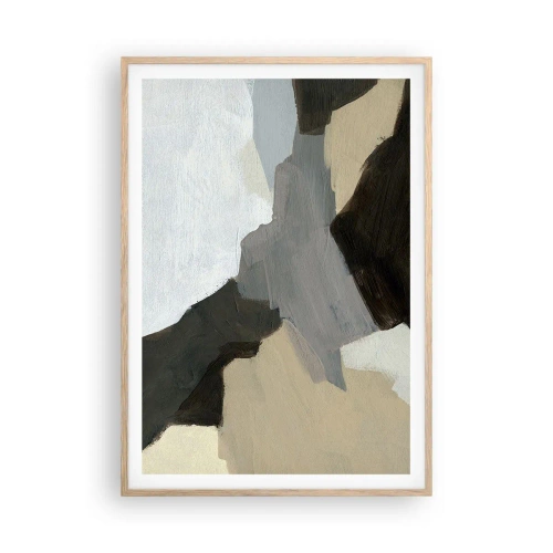 Een poster in een licht eiken lijst - Abstractie: het kruispunt van grijs - 70x100 cm