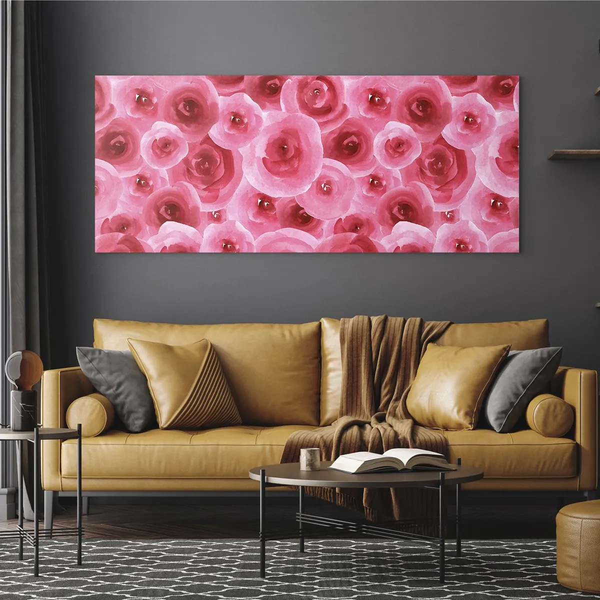 Schilderen op glas - Rozen onder en boven - 140x50 cm