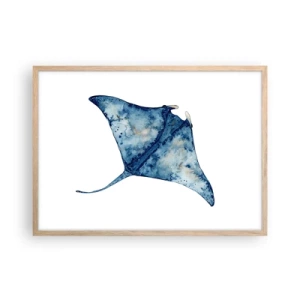 Een poster in een licht eiken lijst - Leven in blauw - 70x50 cm