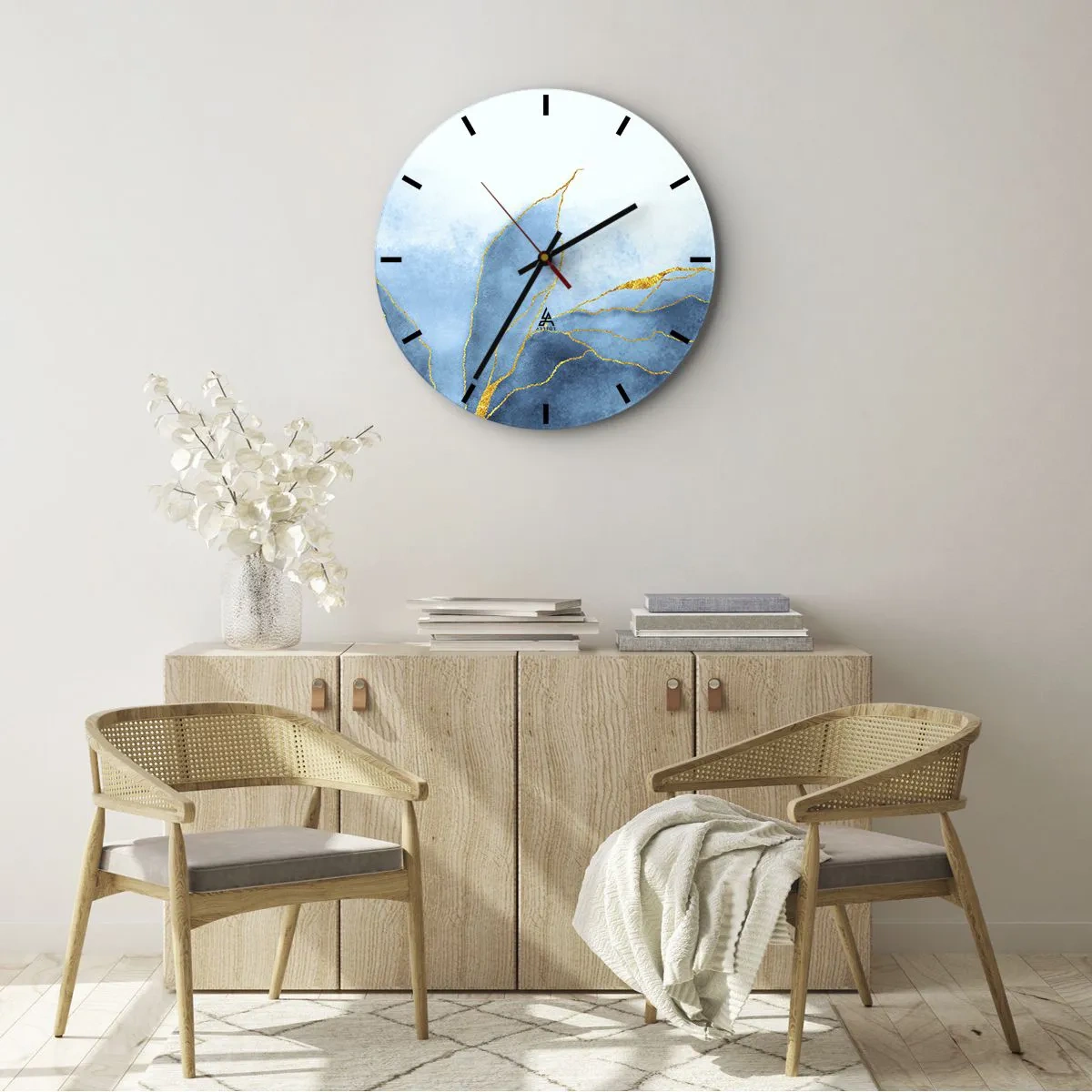 Wandklok - Klok - Blauw in goud - 40x40 cm