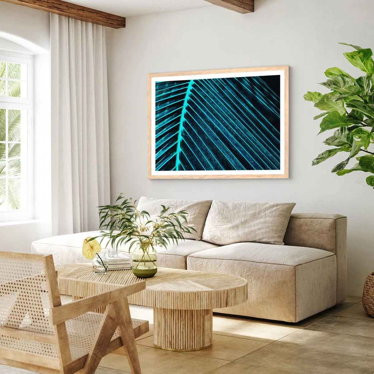 Een poster in een licht eiken lijst - Groene textuur - 40x30 cm