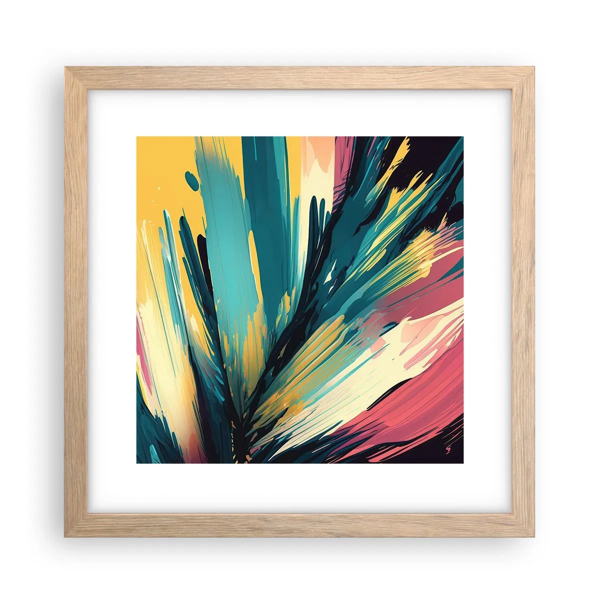 Een poster in een licht eiken lijst - Compositie – een explosie van vreugde - 30x30 cm