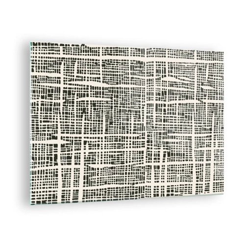 Schilderen op glas - Een zwart-witte abstractie die lijkt op een raster van stippen. - 70x50cm - Geweven compositie - Moderne wanddecoratie voor woonkamer en slaapkamer ARTTOR