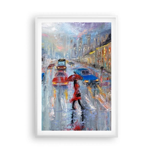 Poster in een witte lijst - Regenachtige middag in de stad - 61x91 cm