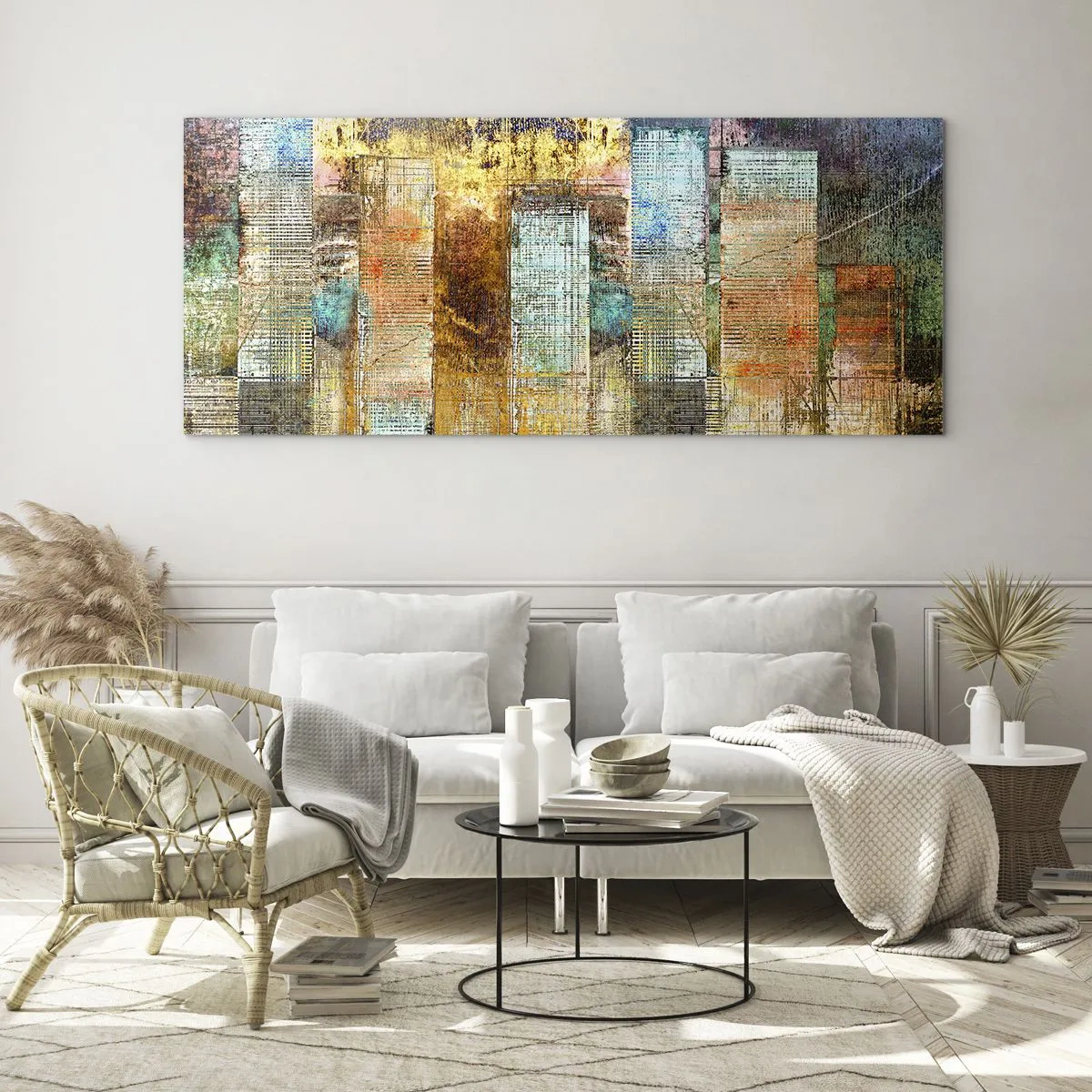 Schilderen op glas - Een zonnige metropool - 140x50 cm