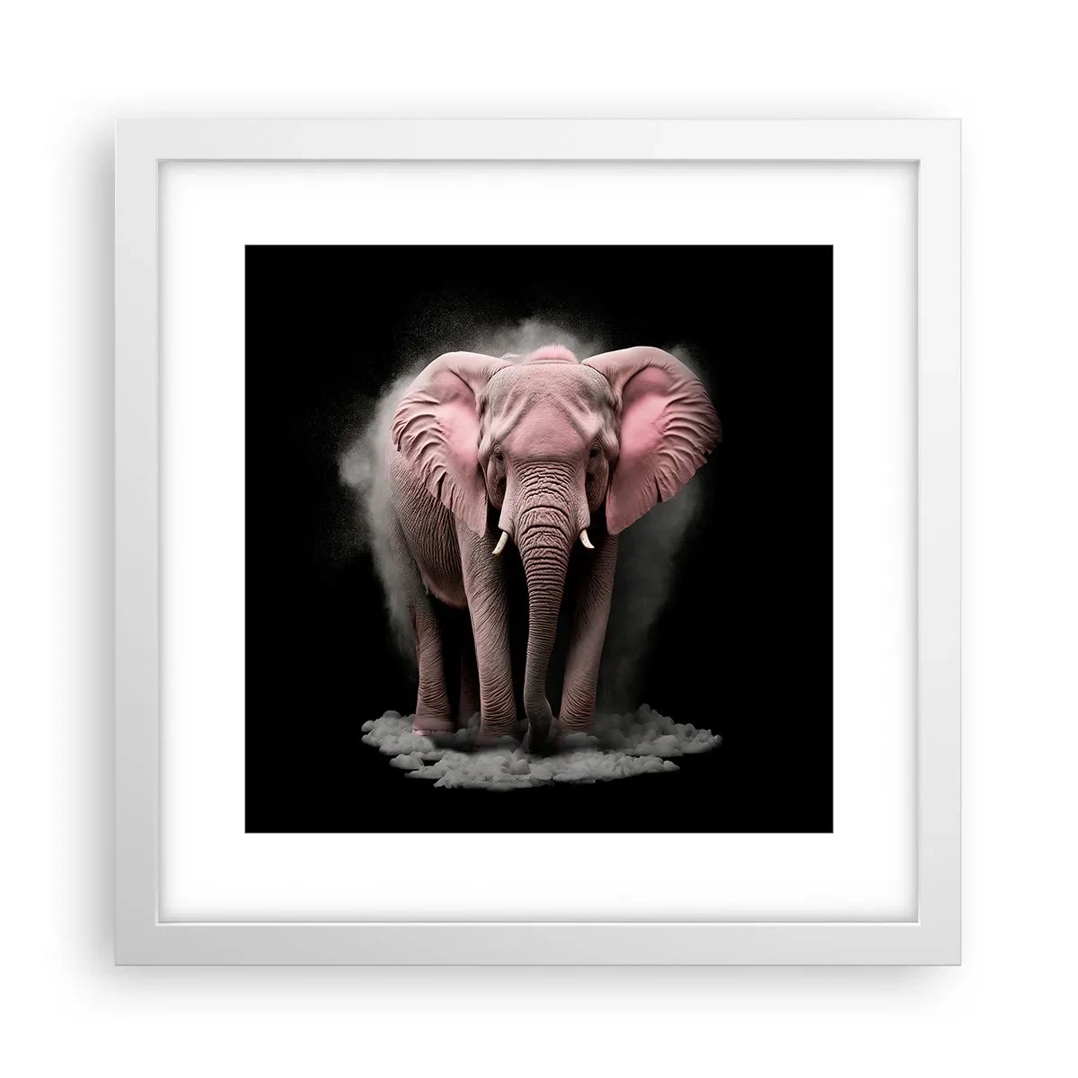 Poster in een witte lijst - Denk niet aan een roze olifant! - 30x30 cm