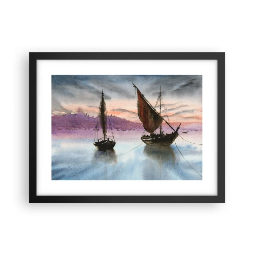 Poster in een zwarte lijst - Avond in de haven - 40x30 cm