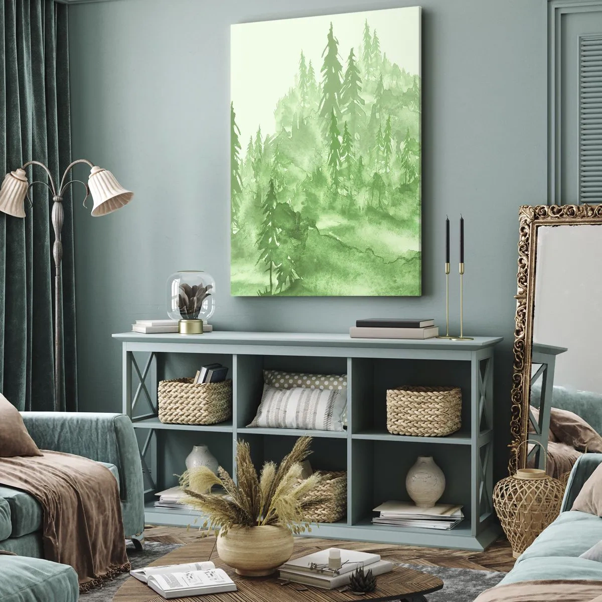 Schilderen op canvas - Wazig met groene mist - 80x120 cm
