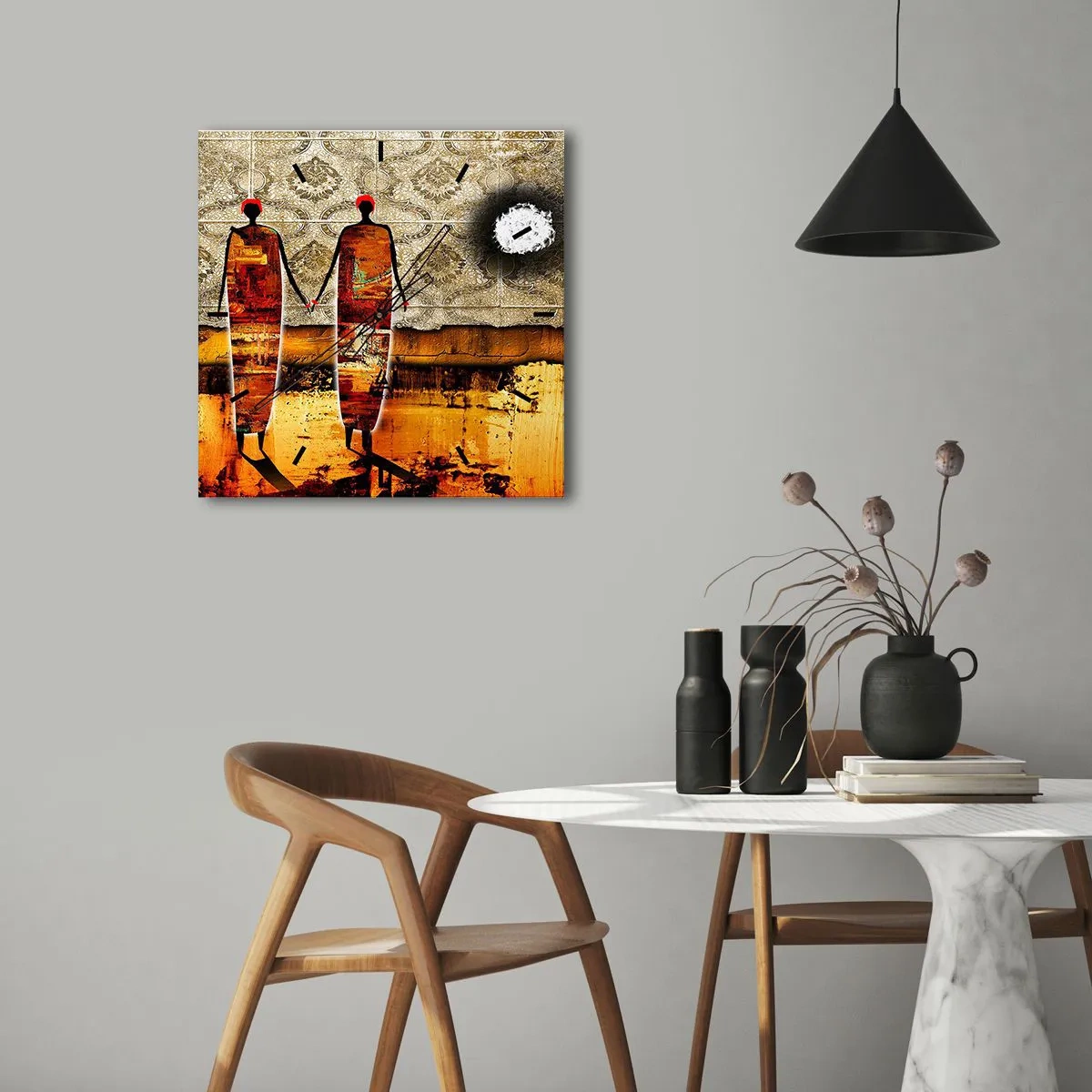 Wandklok - Klok - Etnische compositie in de kleuren van Afrika - 40x40 cm
