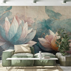 Zelfklevend Fotobehang Deluxe Sticker - Sterren van het meer - Bloemen, Art-deco, Lotus - 100x70 cm