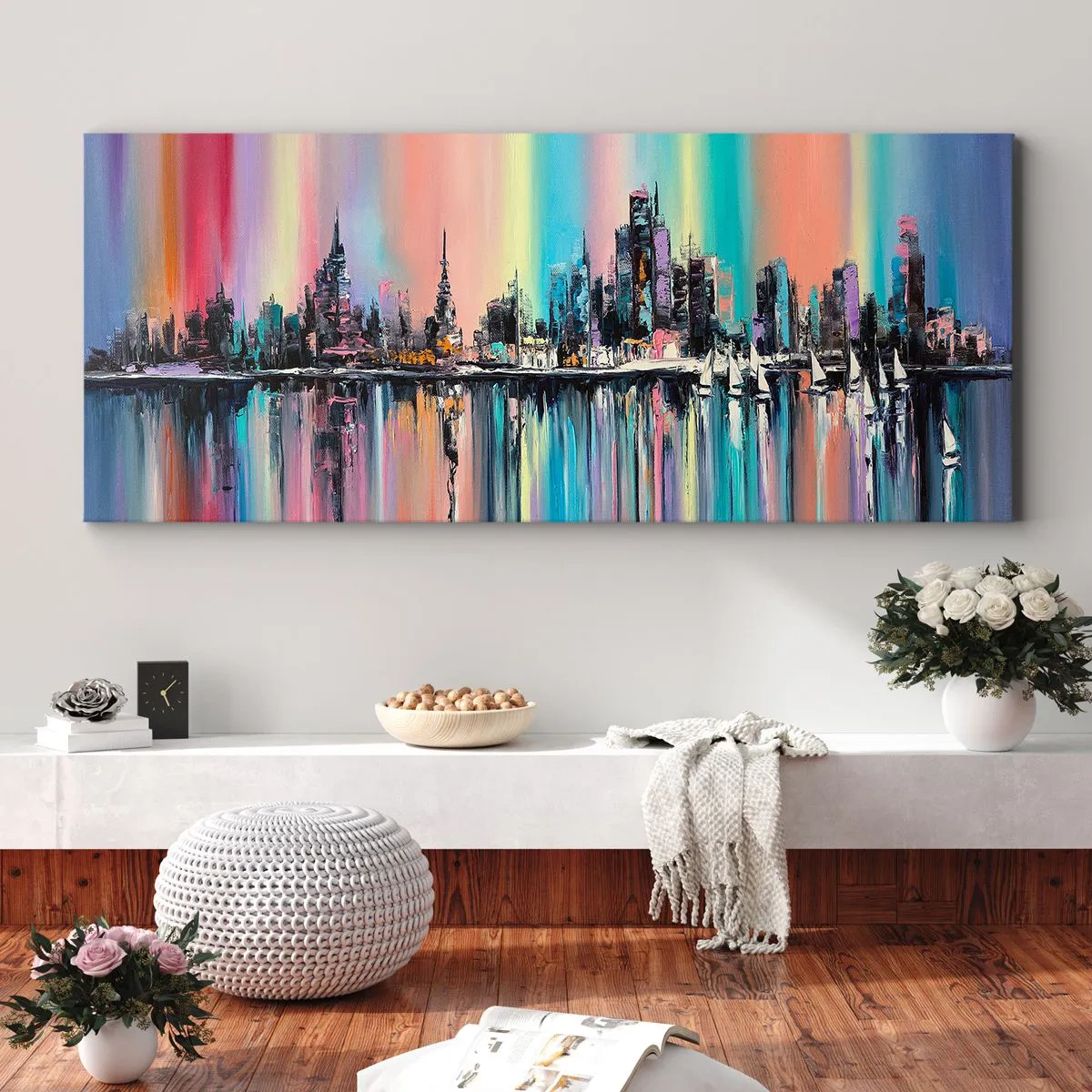Schilderen op canvas - Om in het licht van de nacht te vallen - 100x40 cm