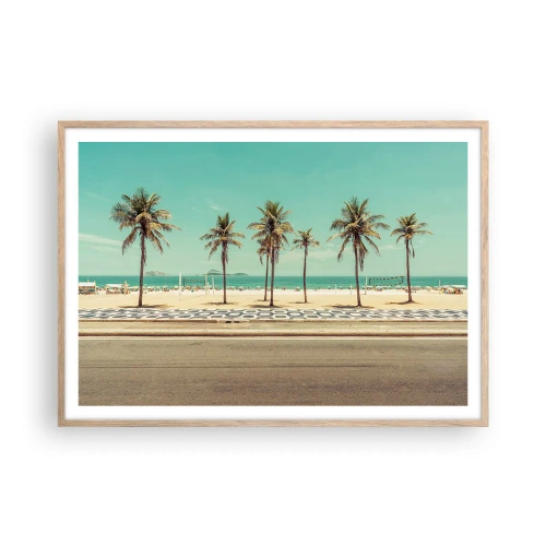 Een poster in een licht eiken lijst - Op wacht op het strand - 100x70 cm