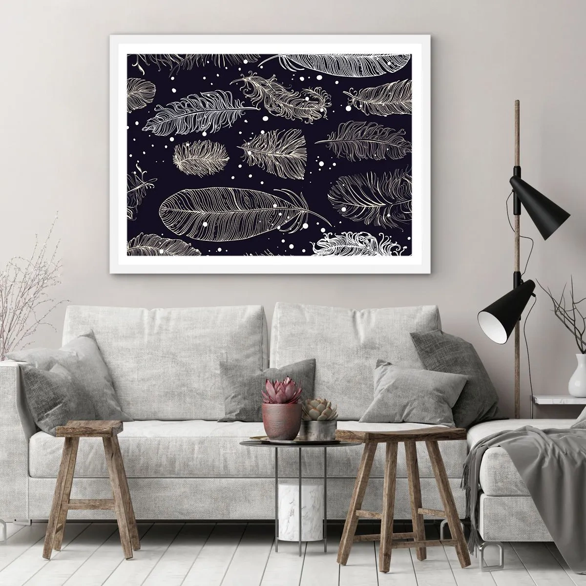 Poster in een witte lijst - Gevederde kant - 50x40 cm