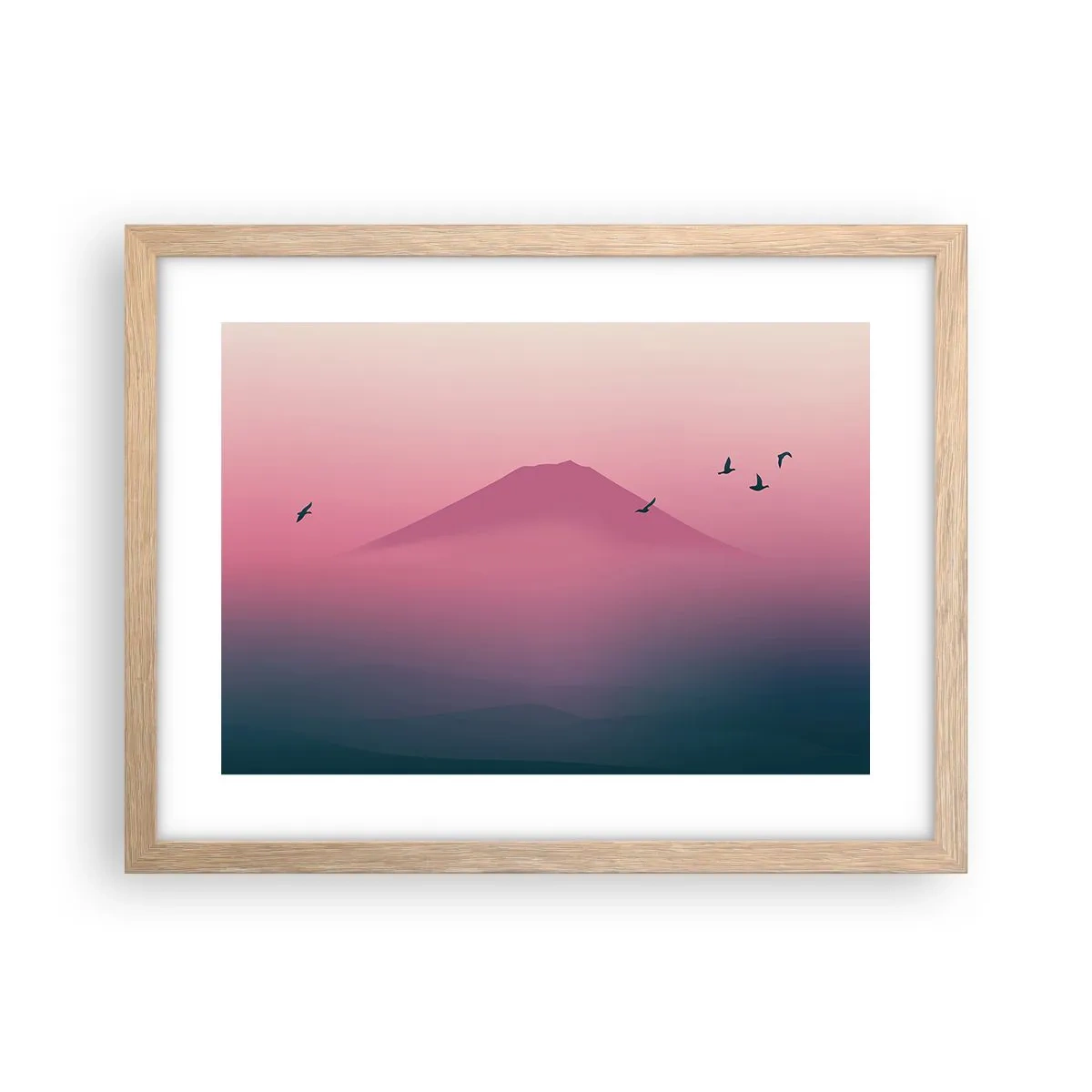 Een poster in een licht eiken lijst - Wandelaars boven de wolken - 40x30 cm